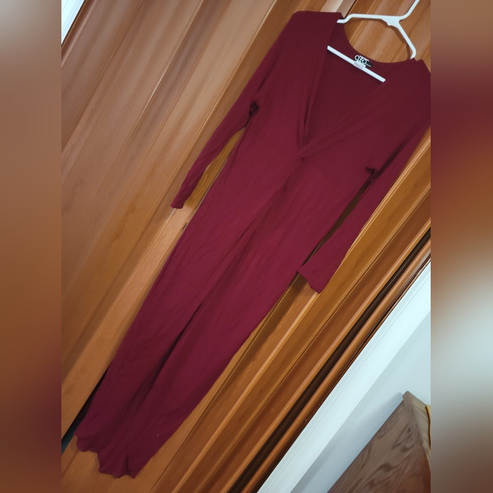 Long Sleeve High-Low Knot Top - Burgundy, Sz: L